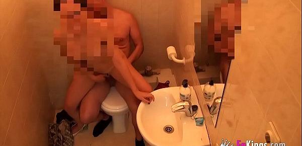  Getting horny and fucking a very kinky teen right in a bar restroom
